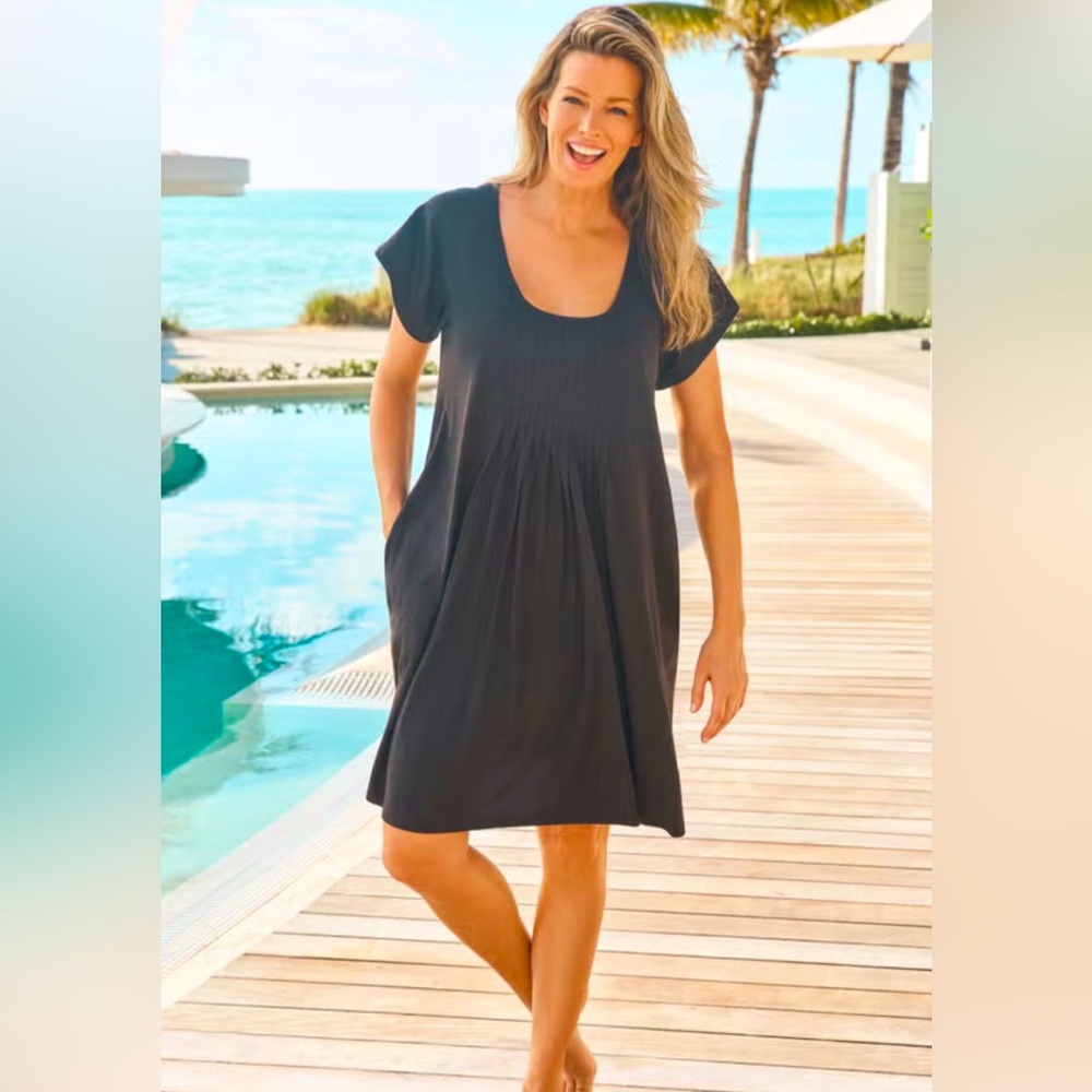 NWT!🍒SWIMSUITS FOR ALL sz 22/24 Box-Pleat SWIM COVER-UP Heathered BLACK ~ Plus